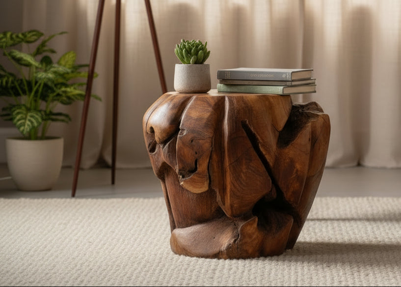 Rustic Teak Root Footstool