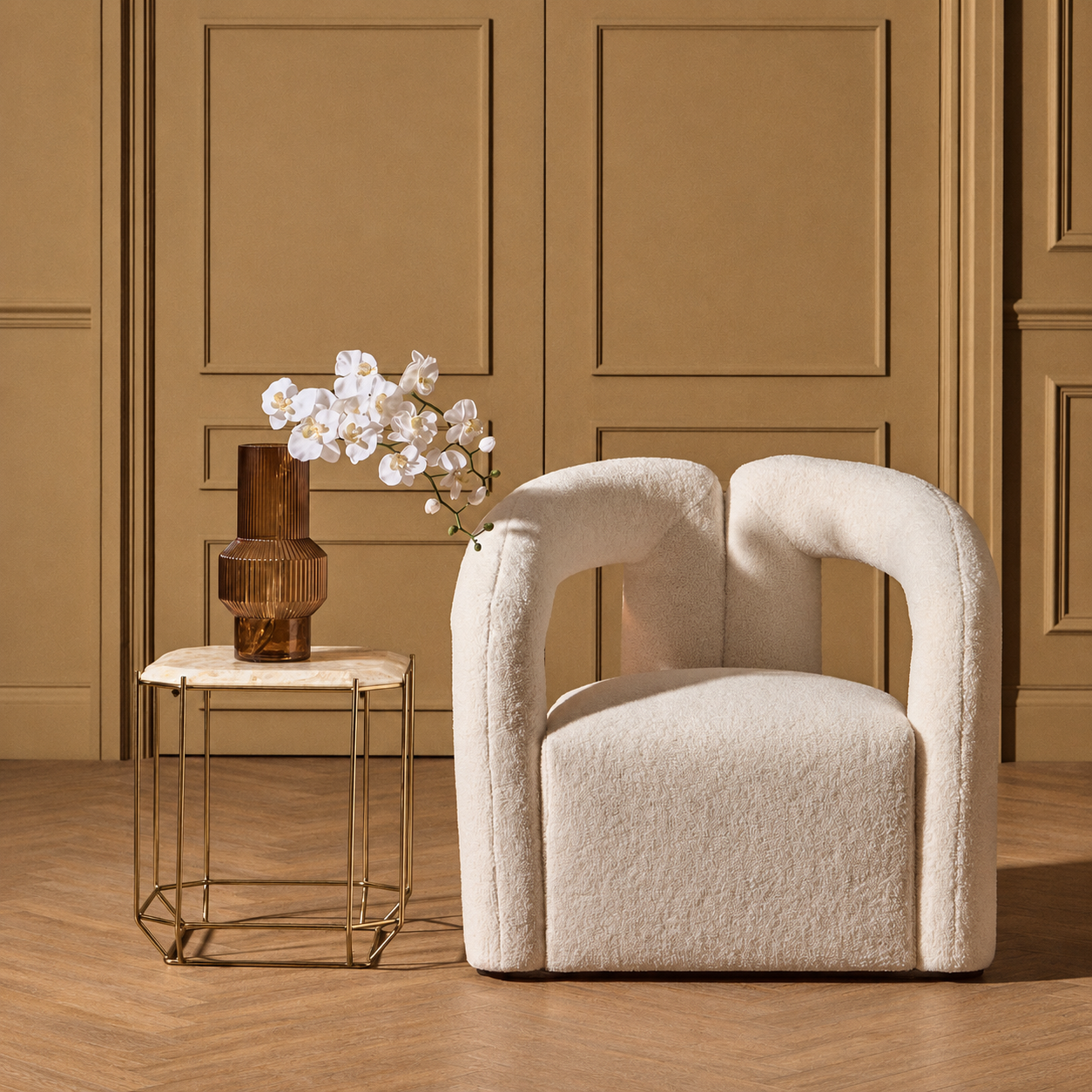 Diana Ivory Boucle Statement Chair