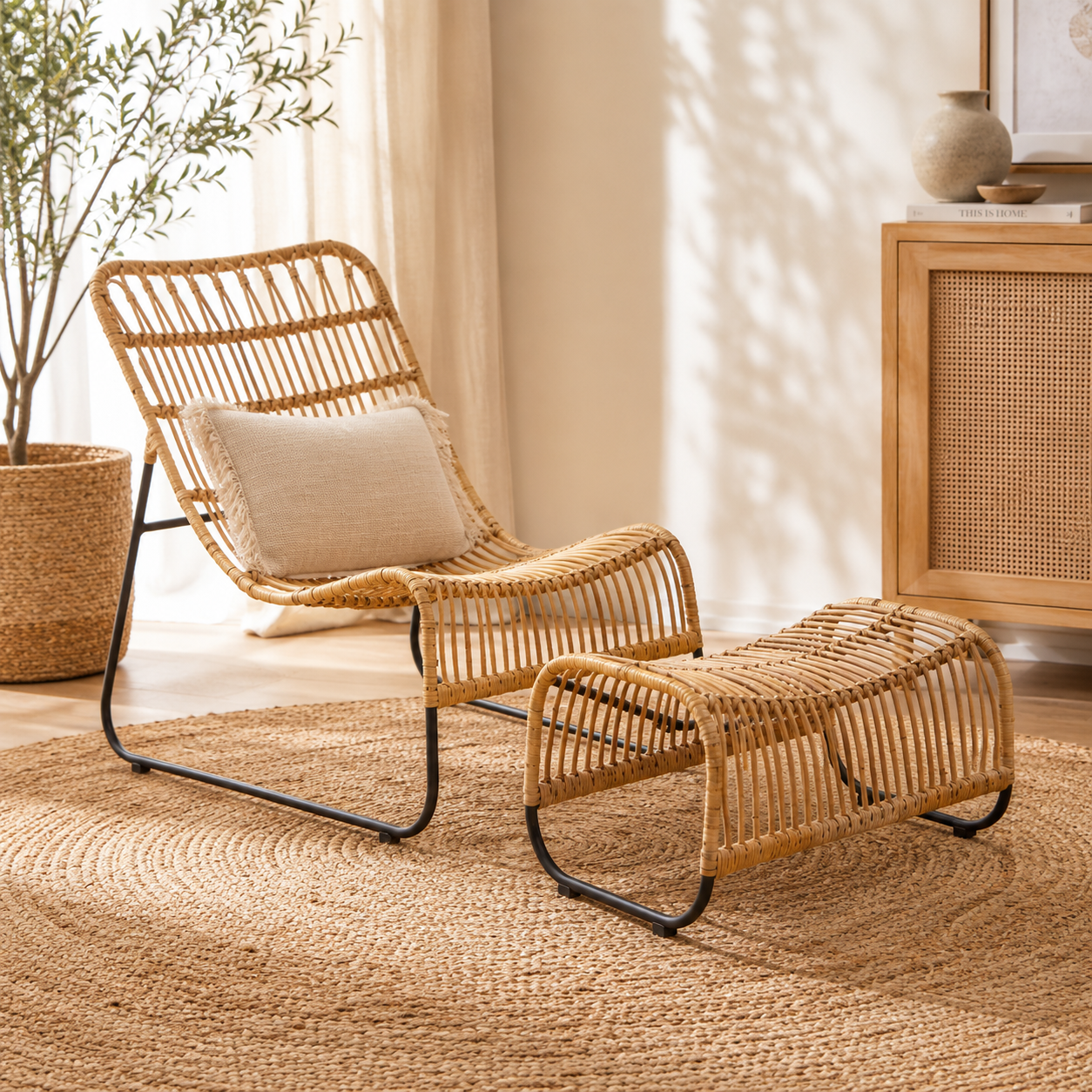 Marano Rattan Chair And Footstool Set