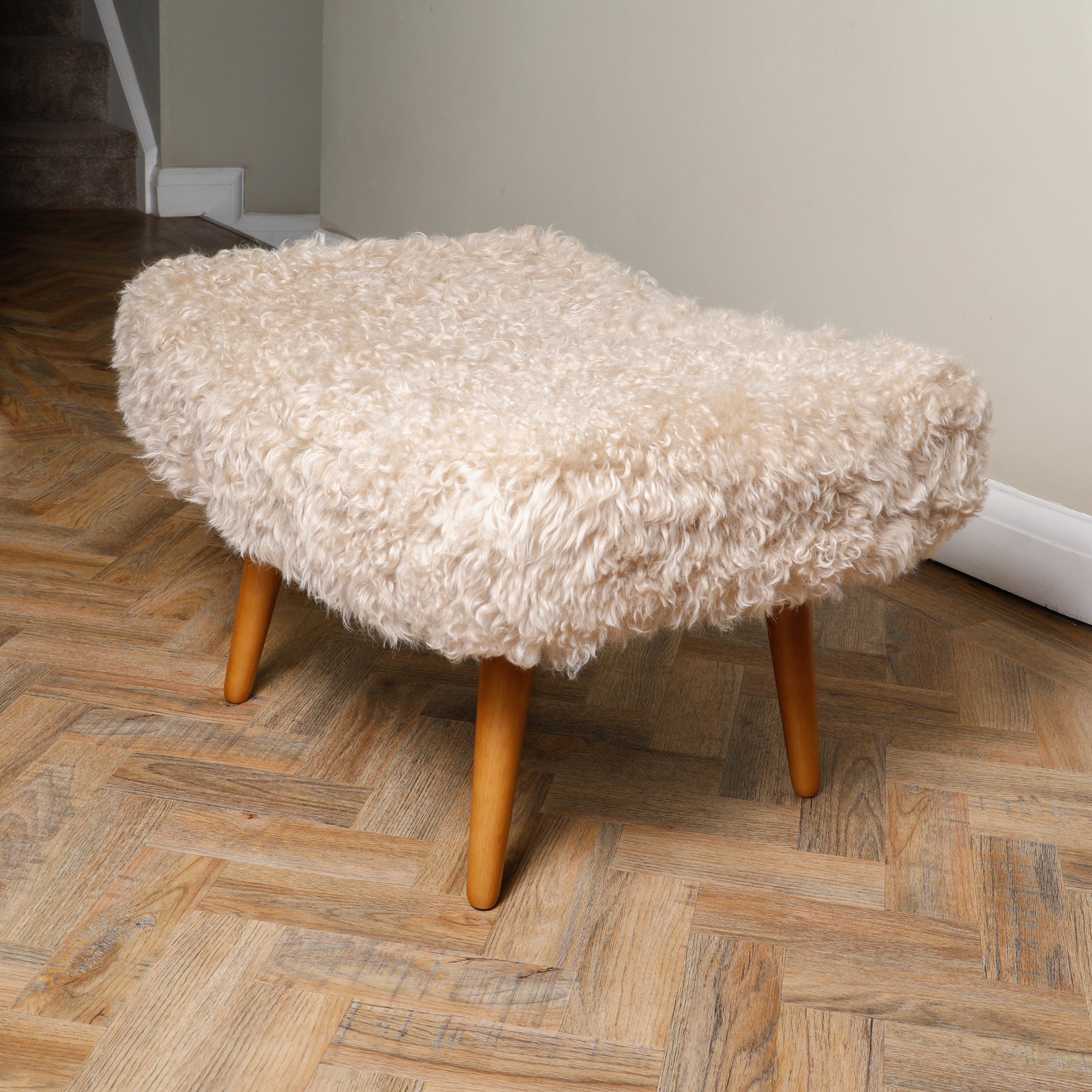Beige Shearling Sheepskin Footstool