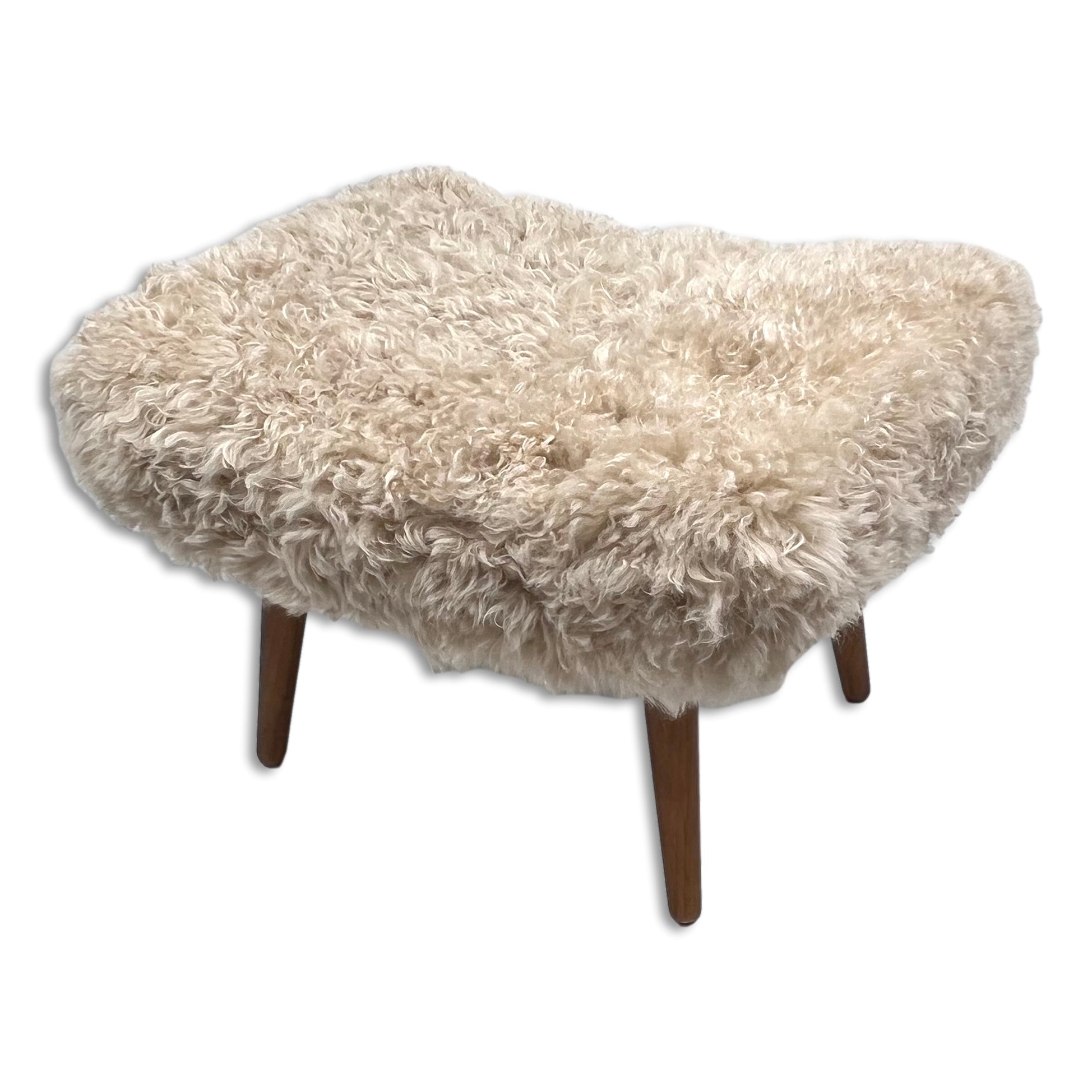 Beige Shearling Sheepskin Footstool