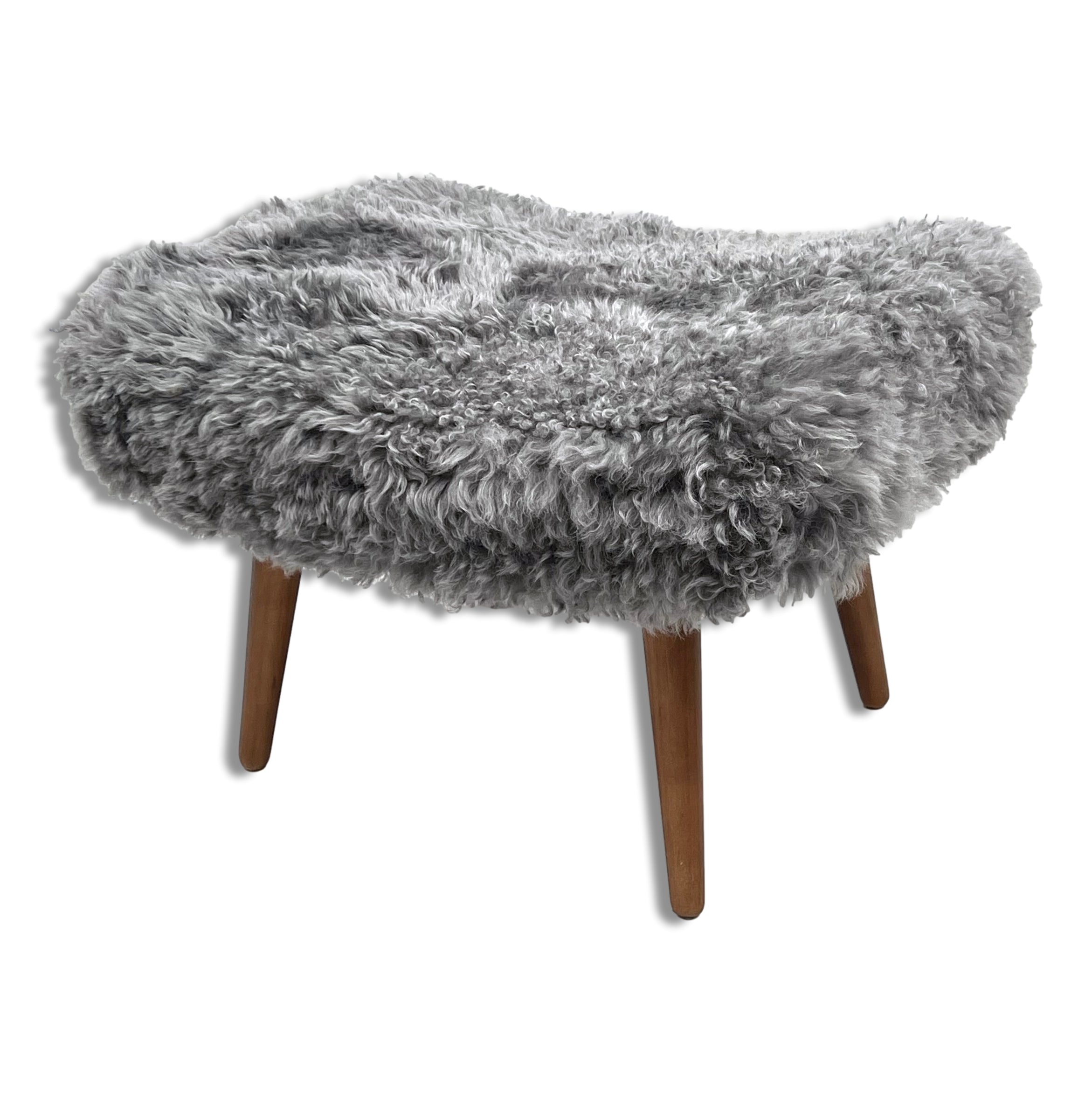 Grey Shearling Sheepskin Footstool